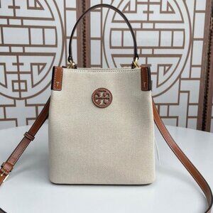 Tory Burch Leather Canvas Tote Bag